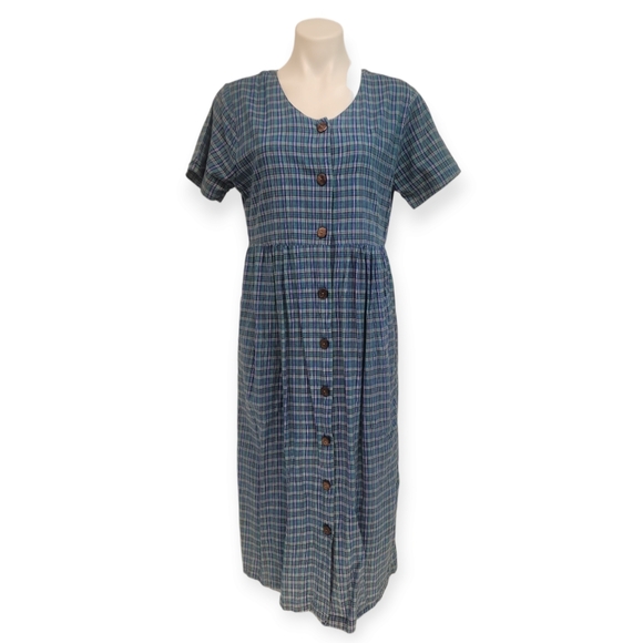 Vintage Modest Checkered Cotton Midi Dress - Picture 1 of 7